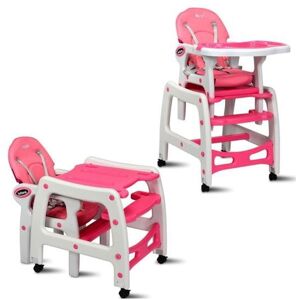 Slickblue 3-in-1 Baby High Chair with Lockable Universal Wheels - Pink