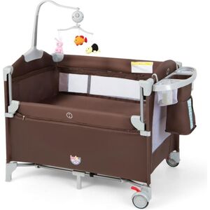 Slickblue 5-in-1 Portable Baby Beside Sleeper Bassinet Crib Playard with Diaper Changer - Brown