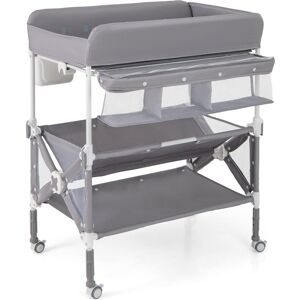 Slickblue Portable Baby Changing Table with Wheels and Large Storage Rack Convenient and Mobile for Nursery Organization - Grey