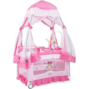 Costway Portable Baby Playpen Crib Cradle Changing Pad Mosquito Net Toys - Pink