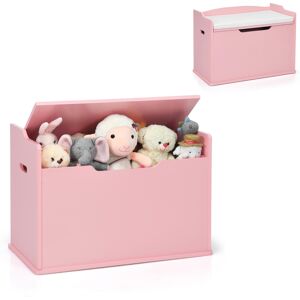 Costway Kids Toy Box Wooden Flip-top Storage Chest Bench W/ Cushion Safety Hinge - Pink