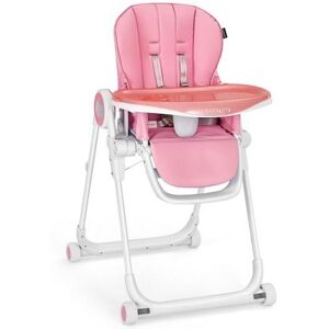 Slickblue Baby High Chair Foldable Feeding Chair with 4 Lockable Wheels - Pink