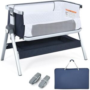 Slickblue Baby Bassinet Bedside Sleeper with Storage Basket and Wheel for Newborn - Navy