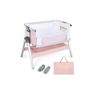 Slickblue Baby Bassinet Bedside Sleeper with Storage Basket and Wheel for Newborn - Pink