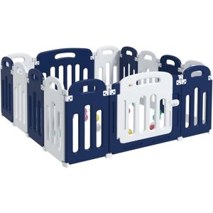 Qaba Baby Playpen, 14 Panels Sturdy Safety Play Yard with Anti-Slip Base - Blue