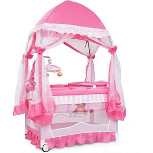 Costway 4 in 1 Portable Baby Playard Crib Bassinet Bed Changing Table Canopy - Pink