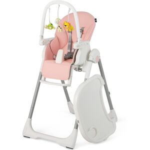 Costway Foldable Baby High Chair with 7 Adjustable Heights & Free Toys Bar for Fun - Pink