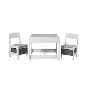 Costway Kids Table Chairs Set With Storage Boxes Blackboard Whiteboard Drawing - Grey