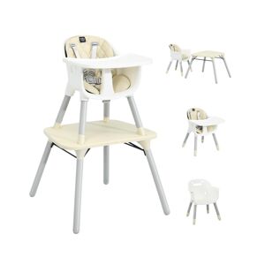 Slickblue 4-in-1 Baby Convertible Toddler Table Chair Set with Pu Cushion - Beige