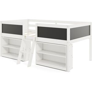 Slickblue Kid Low Loft Bed with Chalkboard Ramp Ladder and Bookcases - White