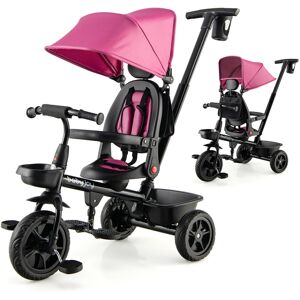 Costway 4-in-1 Toddler Tricycle Reversible Baby Trike W/ Height Adjustable Push Handle - Pink