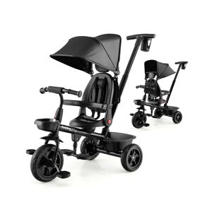 Costway 4-in-1 Toddler Tricycle Reversible Baby Trike W/ Height Adjustable Push Handle - Black