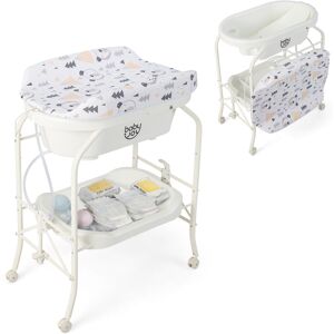 Costway Baby Changing Table with Bathtub, Folding & Portable Diaper Station with Wheels - White