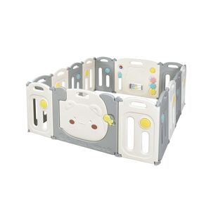 Slickblue 14-Panel Foldable Baby Playpen Safety Yard with Storage Bag - White, Grey