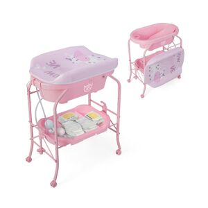 Costway Baby Changing Table with Bathtub, Folding & Portable Diaper Station with Wheels - Pink