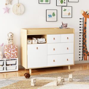Homsee Diaper table with four drawers, baby changing station with multiple storage compartments, grey wood - Natural