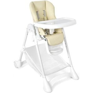 Slickblue Baby Folding Chair with Wheel Tray Storage Basket - Beige