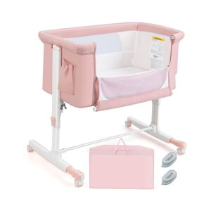 Slickblue Portable Baby Bedside Bassinet with 5-level Adjustable Heights and Travel Bag - Pink