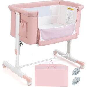 Slickblue Portable Baby Bedside Bassinet with 5-level Adjustable Heights and Travel Bag - Pink