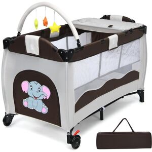 Slickblue Portable Baby Crib Playpen Playard Pack Travel Infant Bassinet Bed - Brown