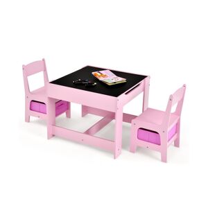 Slickblue Kids Table Chairs Set With Storage Boxes Blackboard Whiteboard Drawing - Pink
