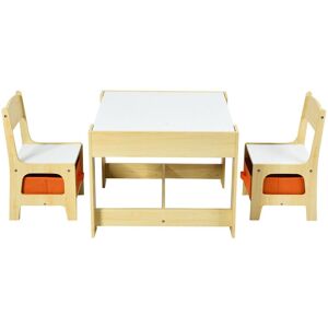 Slickblue Kids Table Chairs Set With Storage Boxes Blackboard Whiteboard Drawing - Natural