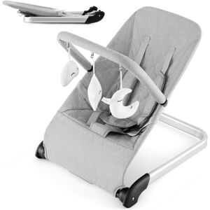 Slickblue Foldable Baby Bouncer with Removable Fabric Cover and Toy Bar-Grey - Grey