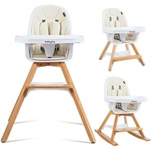 Costway 3-in-1 Convertible Wooden Baby High Chair Tray Adjustable Legs - Beige khaki