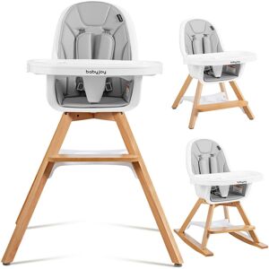 Costway 3-in-1 Convertible Wooden Baby High Chair Tray Adjustable Legs - Grey