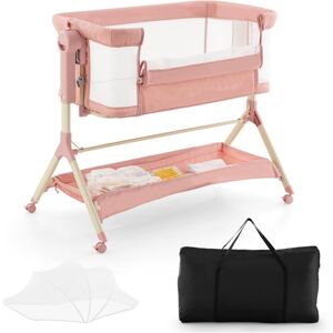 Slickblue Boys Height Adjustable Bedside Sleeper with Storage Bag and Soft Mattress for Baby - Pink