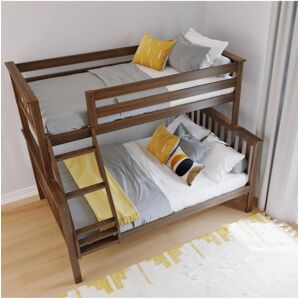 Slickblue Twin over Full Size Solid Wood Bunk Bed with Safety Rails and Ladder - Walnut