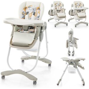 Slickblue Multifunctional Folding Baby High Chair with Rolling Wheels and Adjustable Height - White