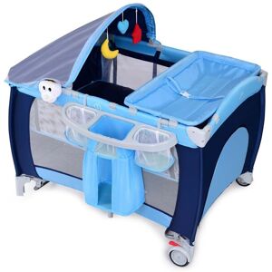 Slickblue Foldable Baby Crib Playpen with Mosquito Net and Bag - Blue