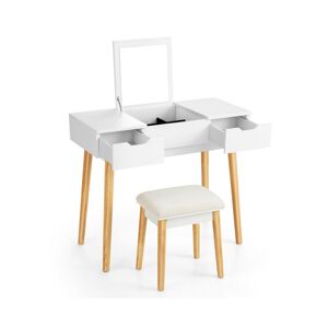 Slickblue Makeup Vanity Table Set with Flip Top Mirror and 2 Drawers - White