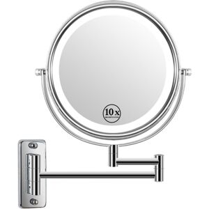 Simplie Fun 8-Inch Wall Mounted Makeup Vanity Mirror, 3S Led Lights, 1X/10X Magnification Mirror - Silver