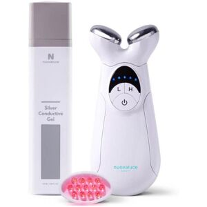 Nuovaluce Beauty Nuovaluce Anti Aging Microcurrent & Red Light Therapy Device Set with Colloidal Silver Conductive Gel - Handheld Face Toning at-Home Machine to Reduce