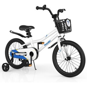 Costway 18'' Kid's Bike with Removable Training Wheels & Basket for 4-8 Years Old - White