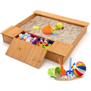 Sugift Kids Wooden Sandbox with Bench Seats and Storage Boxes - Open Miscellaneous