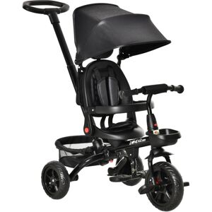 Qaba 4 in 1 Adjustable Baby Tricycle w/ Removable Handle, Brake, Cover - Black