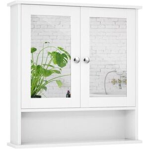 Slickblue Bathroom Wall Cabinet with Double Mirror Doors - White