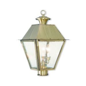 Livex Mansfield 3-Light Outdoor Post Lantern - Antique Brass