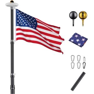 Yescom 20 Ft Telescopic Aluminum Flag Pole Kit with 111 Led Solar Light Us Flag Garden - Natural