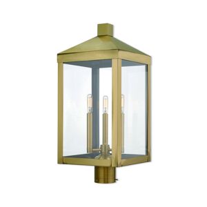 Livex Nyack 3-Light Outdoor Post Top Lantern - Antique Brass