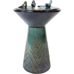 Sunnydaze Decor Gathering Birds Ceramic Outdoor Fountain with Led Lights - 28 in - Green