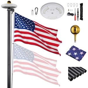 Yescom 30 Ft Sectional Aluminum Flag Pole Kit with 111 Led Solar Light Us Flag Outdoor - Natural