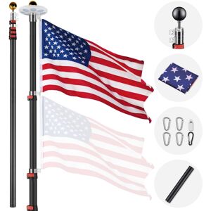 Yescom 25 Ft Telescopic Aluminum Flag Pole Kit with 136 Led Solar Light Us Flag Garden - Natural