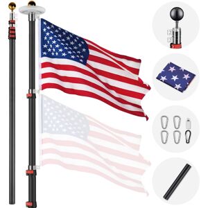 Yescom 25 Ft Telescopic Aluminum Flag Pole Kit with 111 Led Solar Light Us Flag Garden - Natural