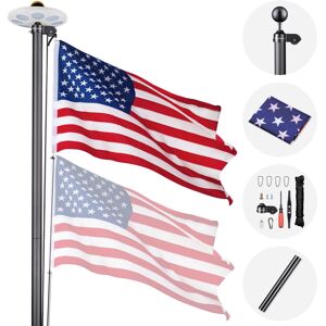 Yescom 30 Ft Sectional Aluminum Flag Pole Kit with 136 Led Solar Light Us Flag Outdoor - Natural