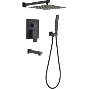 Simplie Fun 12 Inch Shower Head Kit Shower System Shower Faucet With Tub Spout Faucet And Hand-held Pressure Balance - Black