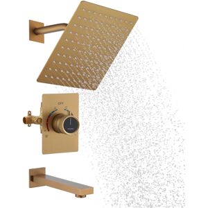 Boyel Living Integrated 2 Function Shower Faucet Set Wall-Mounted Shower Head with Bathtub Spout Rainfall Shower Head, Brushed Gold - Brushed gold